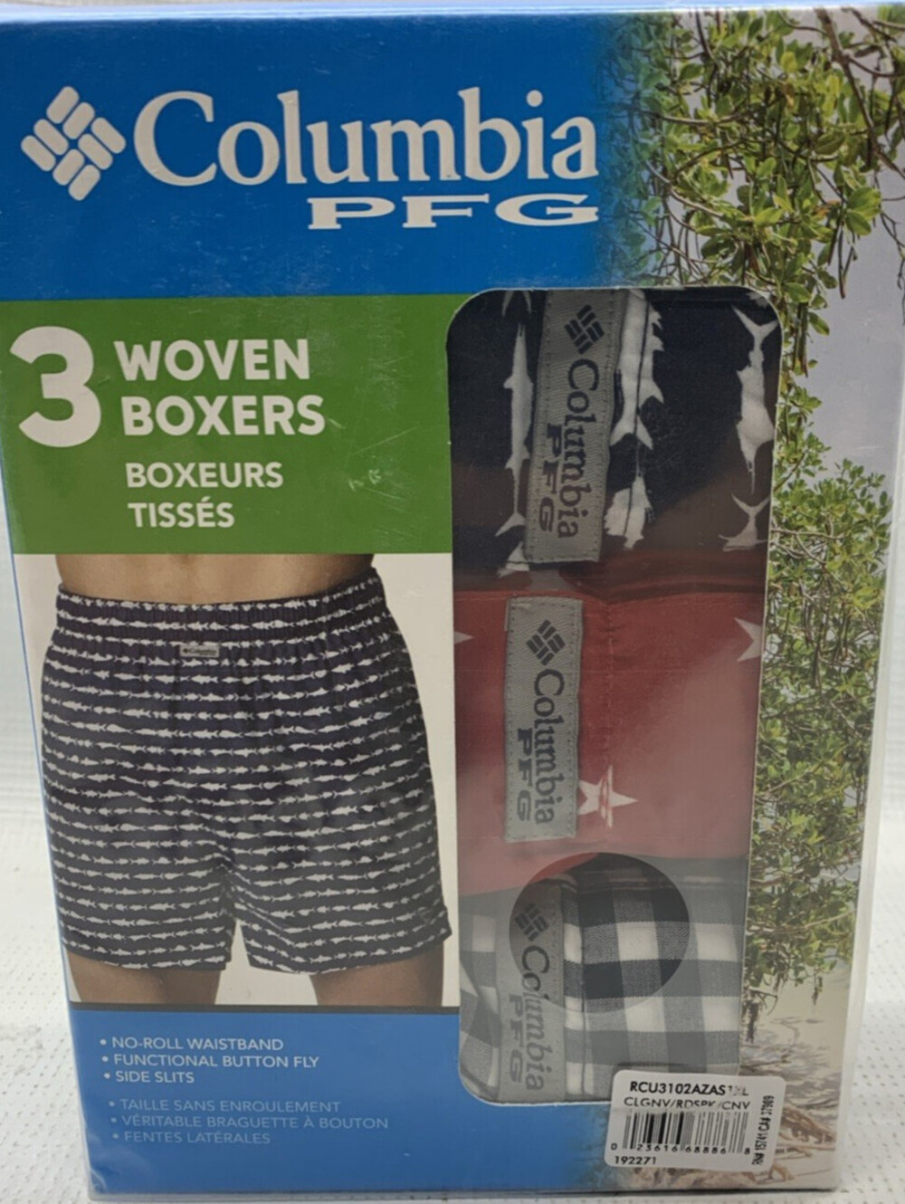 Columbia Men's PFG Woven Boxers Size XL Comfortable with Side Slit - 3 Pack